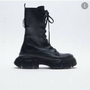 ZARA Leather Lace Up Combat Boots